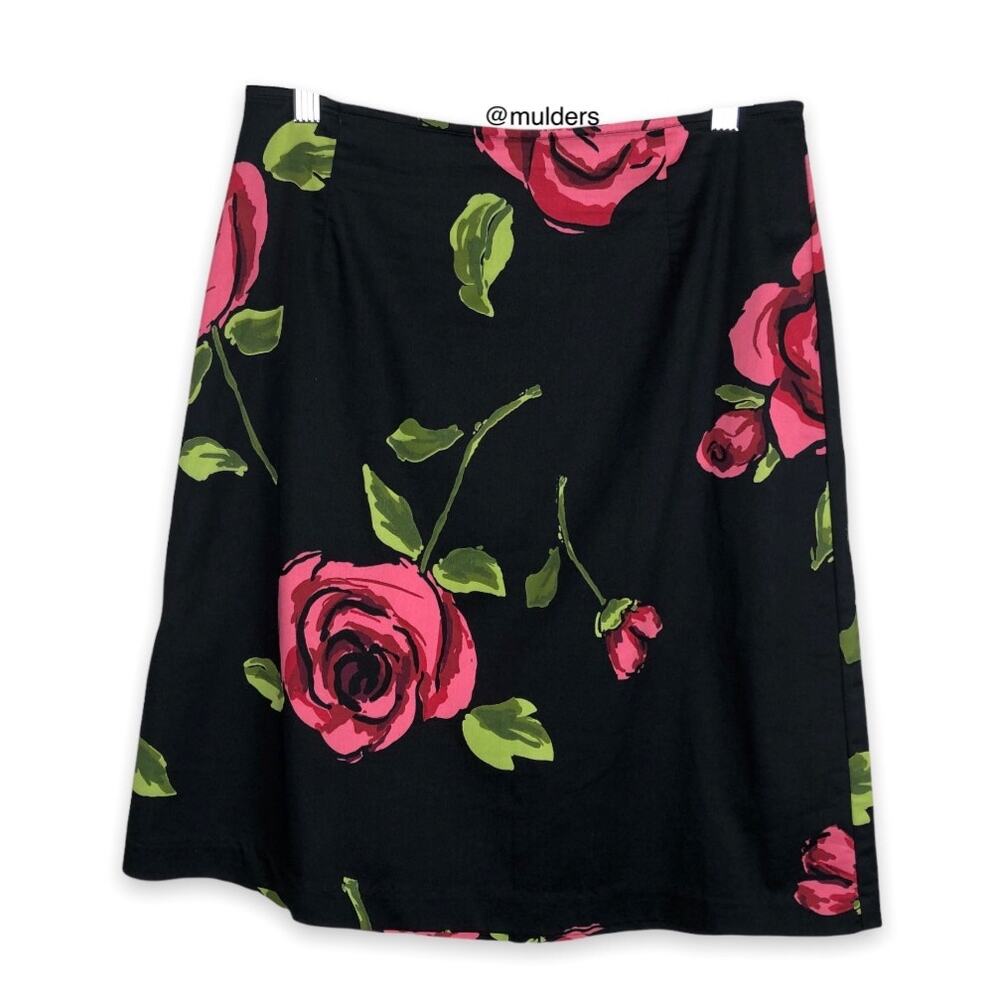 Hillard & Hanson Y2K Floral Rose Print Black Short Skirt Size 8